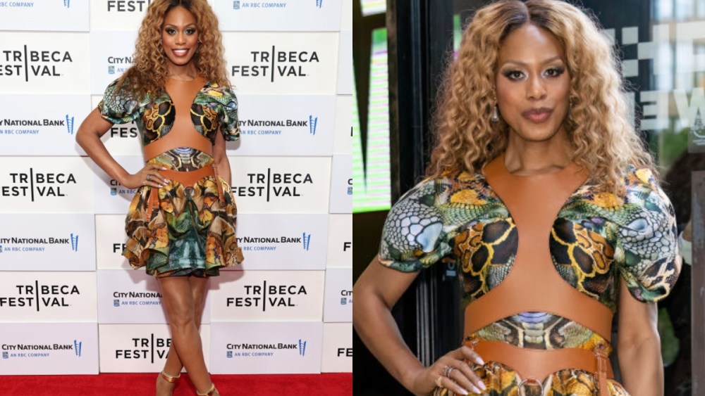 Laverne Cox alexander mcqueen dress, loewe and gucci harness fashion style attends "Storytellers - Laverne Cox with Jet Toomer" during the 2024 Tribeca Festival