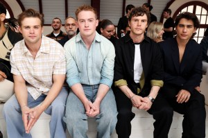 Leo Woodall, Kit Connor, Evan Peters, and Enzo Vogrincic at the Loewe Spring 2025 Men’s show