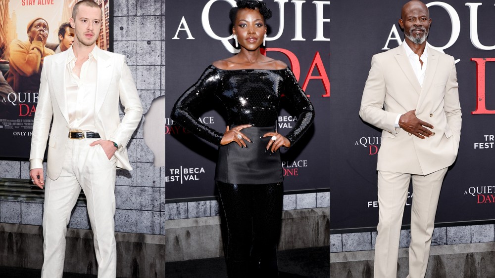 (L-R) Joseph Quinn, Lupita Nyong'o and Djimon Hounsou at the "A Quiet Place: Day One" New York Premiere held at AMC Lincoln Square on June 26, 2024 in New York.