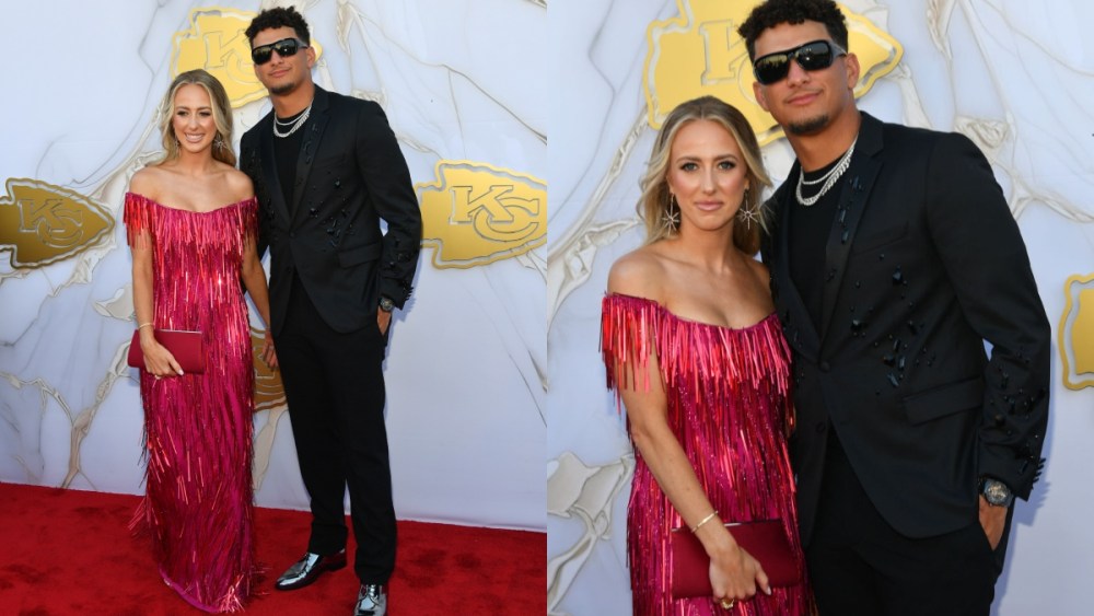 Brittany and Patrick Mahomes arrive on the red carpet prior to the Kansas City Chiefs Super Bowl Ring Ceremony