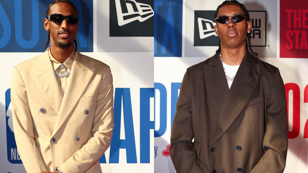Alex Sarr, left, and Cody Williams arrive prior to the first round of the 2024 NBA Draft at Barclays Center on June 26 in the Brooklyn borough of New York City.