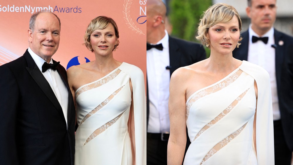Prince Albert II of Monaco (L) and Princess Charlene of Monaco (R) pose during the closing ceremony of the 63rd Monte-Carlo Television Festival in Monaco, on June 18, 2024.