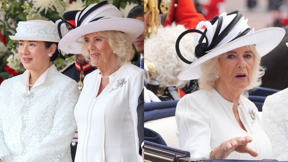 Queen Camilla, right, with Empress Masako of Japan during a State Visit to Britain by the Japanese Emperor and Empress on June 25 in London.