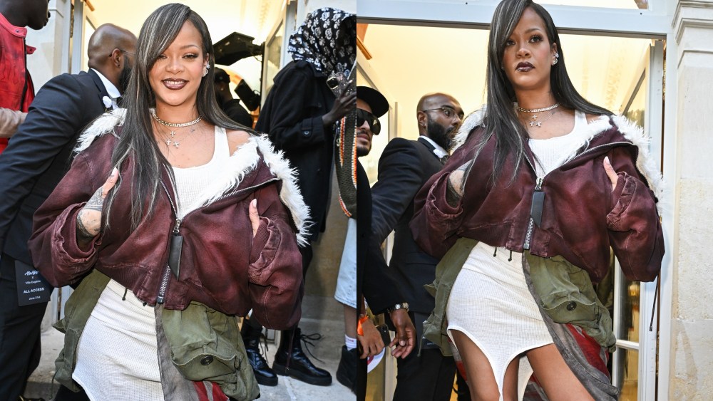 PARIS, FRANCE - JUNE 21: (EDITORIAL USE ONLY - For Non-Editorial use please seek approval from Fashion House) Rihanna attends the A$AP Rocky X American Sabotage by AWGE Menswear Spring/Summer 2025 show as part of Paris Fashion Week on June 21, 2024 in Paris, France. (Photo by Stephane Cardinale - Corbis/Corbis via Getty Images)