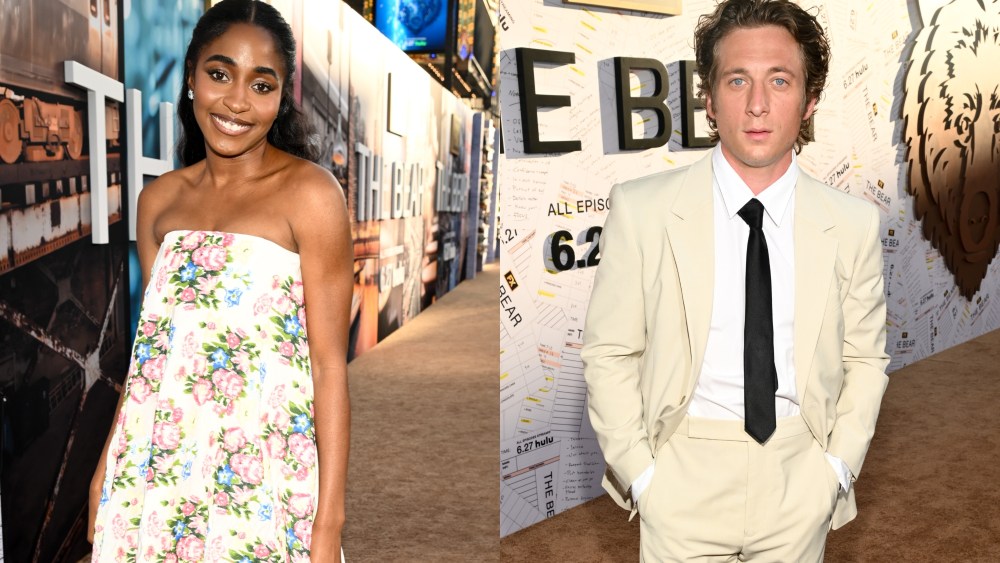 Ayo Edebiri, left, and Jeremy Allen White at the season 3 premiere of FX's "The Bear" held at El Capitan Theatre on June 25, 2024 in Los Angeles, California.