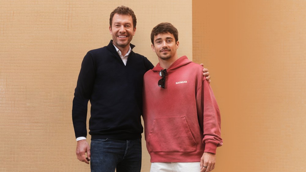 Chrono24 founder and chairman Tim Stracke with Formula 1 driver Charles Leclerc.