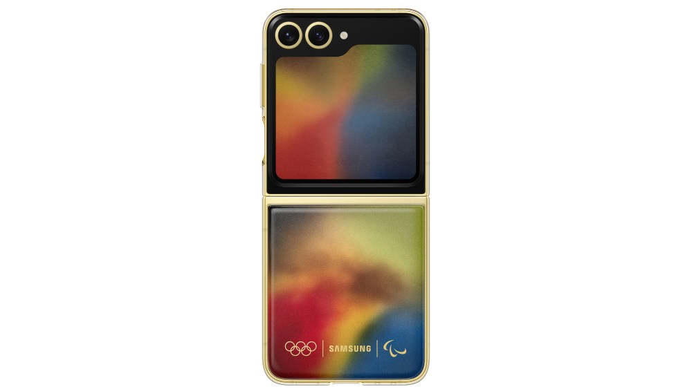 The Samsung Galaxy Z Flip6 Olympic Edition phone with a Berluti case.