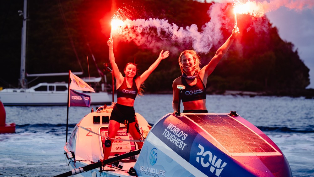 FREE USE: JANUARY 27th 2024: USA CANADIAN TEAM OCEAN GROWN ARRIVED INTO ENGLISH HARBOUR THIS MORNING, COMPLETING THE WORLD’S TOUGHEST ROW – ATLANTIC 2023 AND SETTING A NEW WORLD RECORD FOR THE FASTEST WOMEN'S PAIR. Lisa Roland and Lauren Champion completed the 3,000-mile rowing race in 45 days, 1 hour and 27 minutes, the 19th boat to cross the finish line and breaking the record by 5 hours and 51 minutes Credit: World’s Toughest Row
