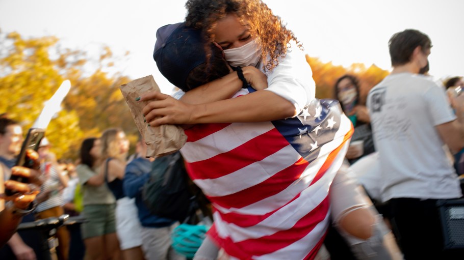 The atmosphere in New York City on Saturday after the announcement of Joe Biden as president-elect and Kamala Harris as vice president-elect.