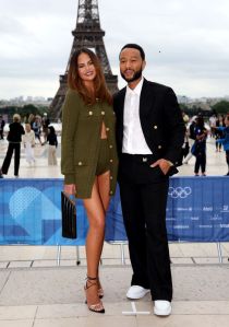 PARIS, FRANCE - JULY 26: Chrissy Teigen and John Legend attend the red carpet ahead of the opening ceremony of the Olympic Games Paris 2024 on July 26, 2024 in Paris, France. (Photo by Matthew Stockman/Getty Images)
