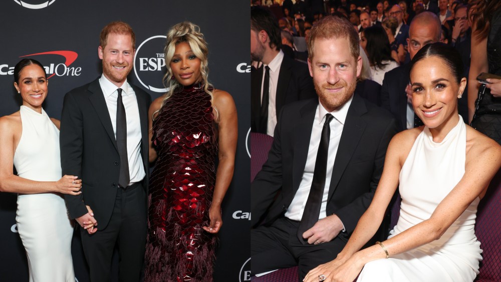 Prince Harry, Duke of Sussex and Meghan Markle With Serena Williams at the 2024 ESPY Awards at Dolby Theatre on July 11 in Los Angeles.