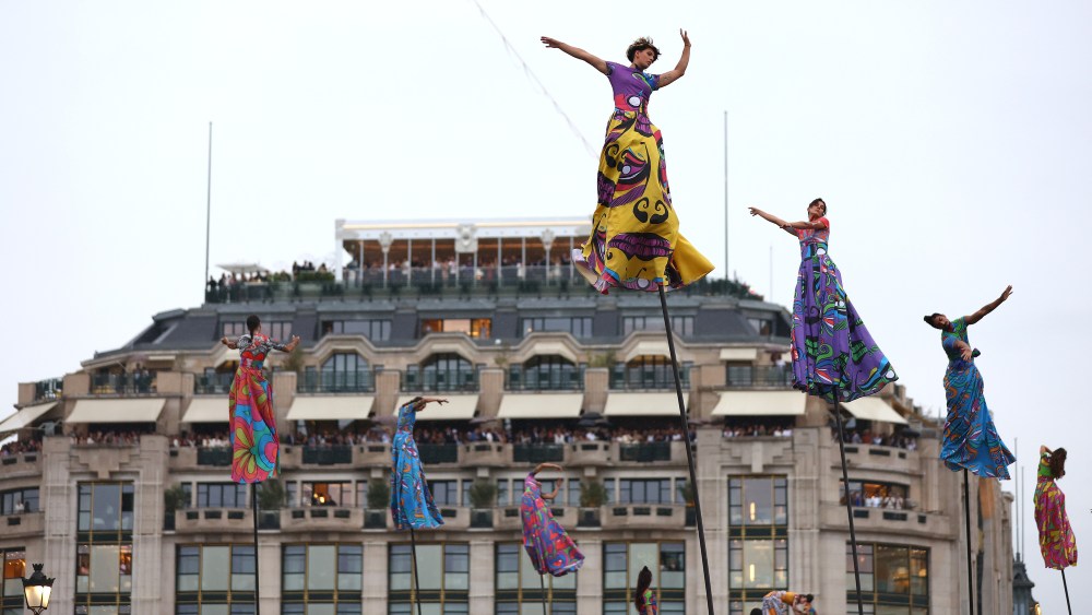 Performers perform during the opening ceremony of the Olympic Games Paris 2024