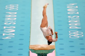 Manila Esposito of Team Italy competes on the Vault during the Artistic Gymnastics Women's Team Final on day four of the Olympic Games Paris 2024 at Bercy Arena on July 30, 2024 in Paris, France.