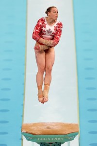 Elsabeth Black of Team Canada competes on the Vault during the Artistic Gymnastics Women's Team Final on day four of the Olympic Games Paris 2024 at Bercy Arena on July 30, 2024 in Paris, France.