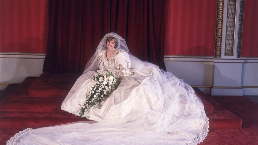 Lady Diana Spencer in the dress designed by David and Elizabeth Emanuel.