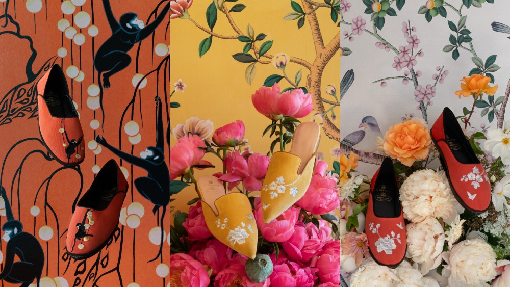 Styles from the de Gournay x Bing Xu footwear collection