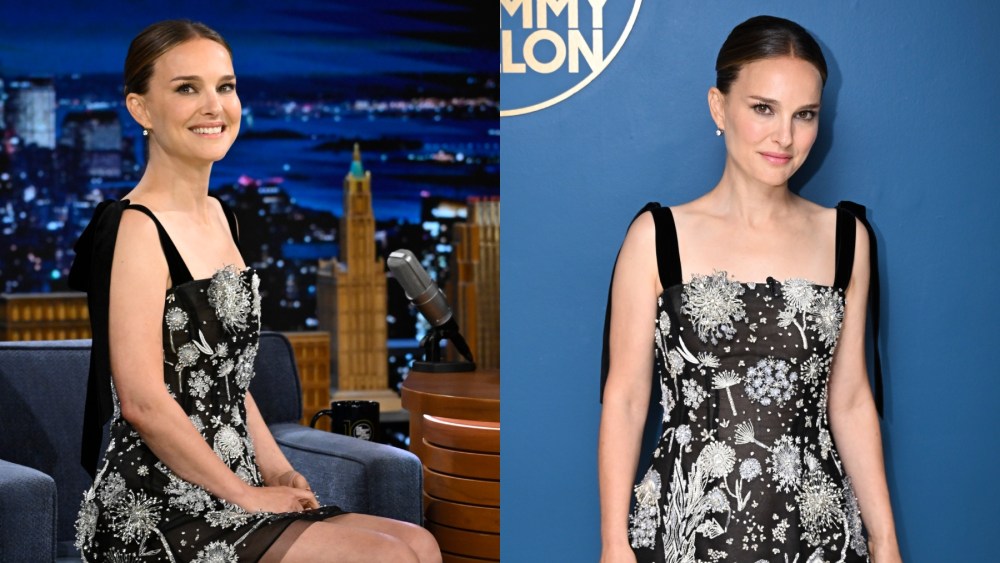 Natalie Portman oscar de la renta dress on "The Tonight Show" on July 15, Oscar de la Renta, floral embroidery