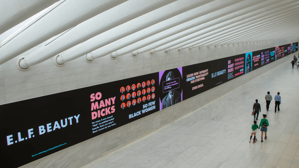 E.l.f.'s So Many Dicks campaign at the Oculus in New York.