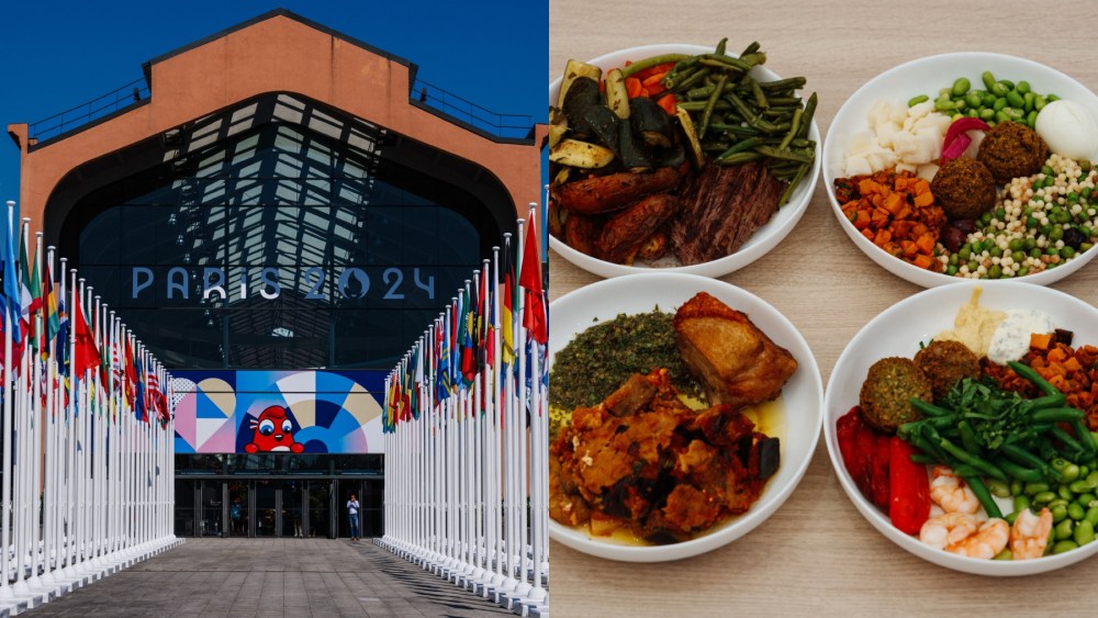 The dining hall at the 2024 Paris Olympic Village; Meal options available at the 2024 Paris Olympic Village, food, games, paralympics, athletes, sports