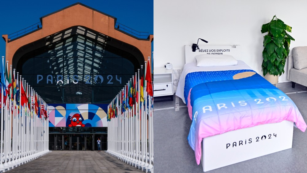 The dining hall and a bedroom at the 2024 Paris Olympic Village, athletles, sports, paralympics, apartment, food, kitchen