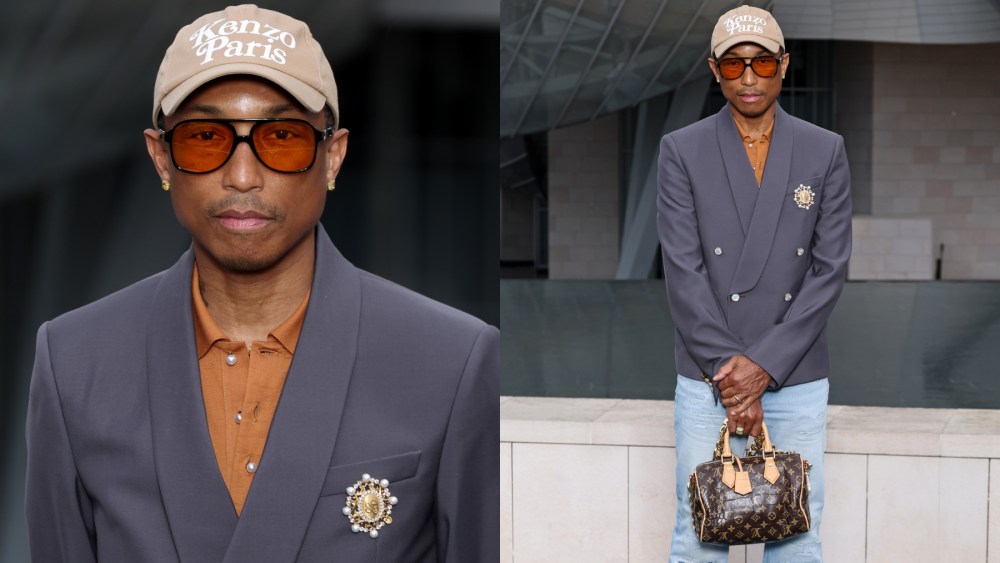Pharrell Williams attends The Prelude to the Paris Games at Fondation Louis Vuitton on July 25 in Paris, speedy, handbag, crocodile