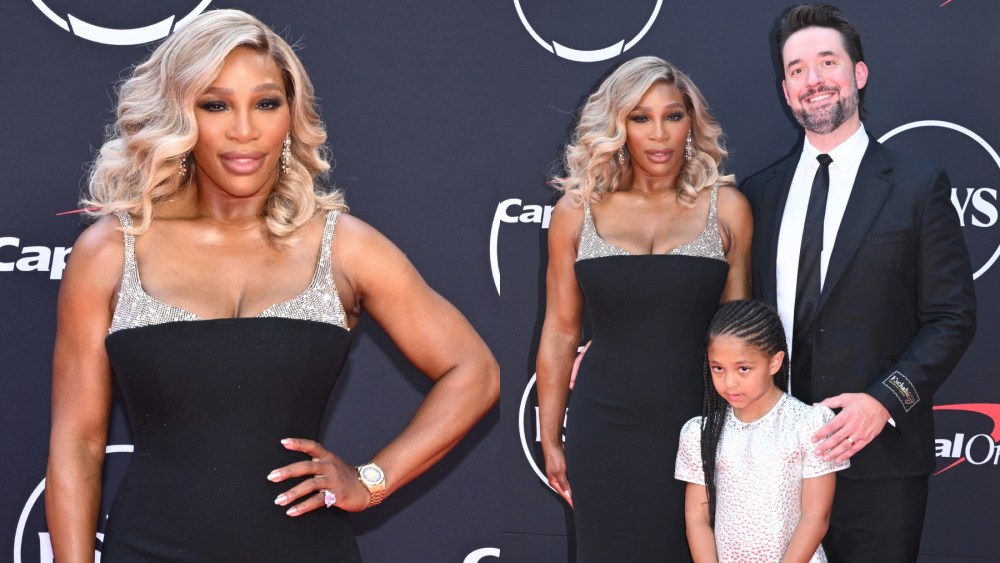 Serena Williams, Alexis Olympia Ohanian Jr. and Alexis Ohanian at the 2024 ESPY Awards on July 11 in Los Angeles, red carpet, peekaboo bra, layering trend