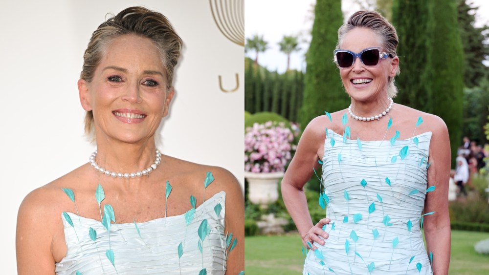 Sharon Stone attends the Knights Of Charity Gala on July 22 in Cannes, France, red carpet, Sophie Couture
