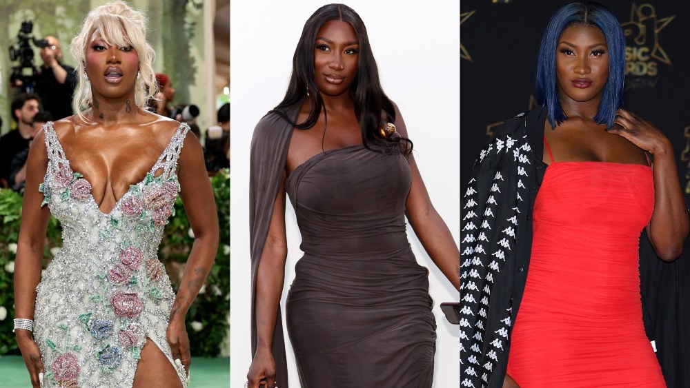 Aya Nakamura in 2024 (L), 2022 (C) and 2018 (R), fashion looks, style and outfits through the years