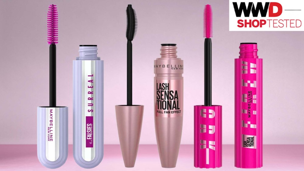 three mascara tubes over pink background