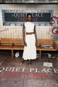 Lupita Nyong'o attends a NYC photocall in support of "A Quiet Place: Part One" at the Mandarin Oriental Hotel on June 23, 2024, in New York, New York.