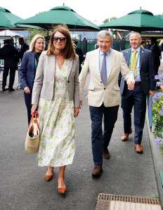 Carole Middleton and Michael Middleton arrive on day ten of the 2024 Wimbledon Championships at the All England Lawn Tennis and Croquet Club, London. Picture date: Wednesday July 10, 2024.