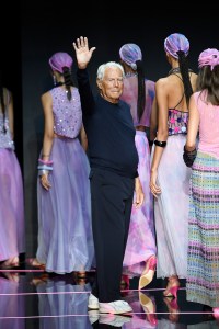 Giorgio Armani on the runway at the Emporio Armani Spring 2024 Ready To Wear.