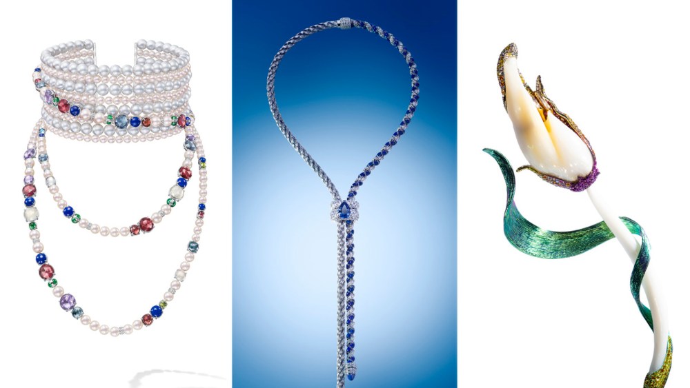 Tasaki Ritz Necklace, Fred Endless Horizon Necklace, and Anna Hu Dance of Dunhuang Brooch
