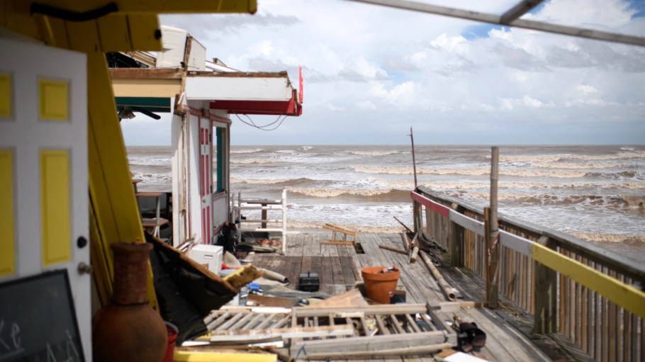 The remains of coastal home are seen after it was destroyed when Hurricane Beryl made landfall in Surfside Beach, Texas, on July 8.
