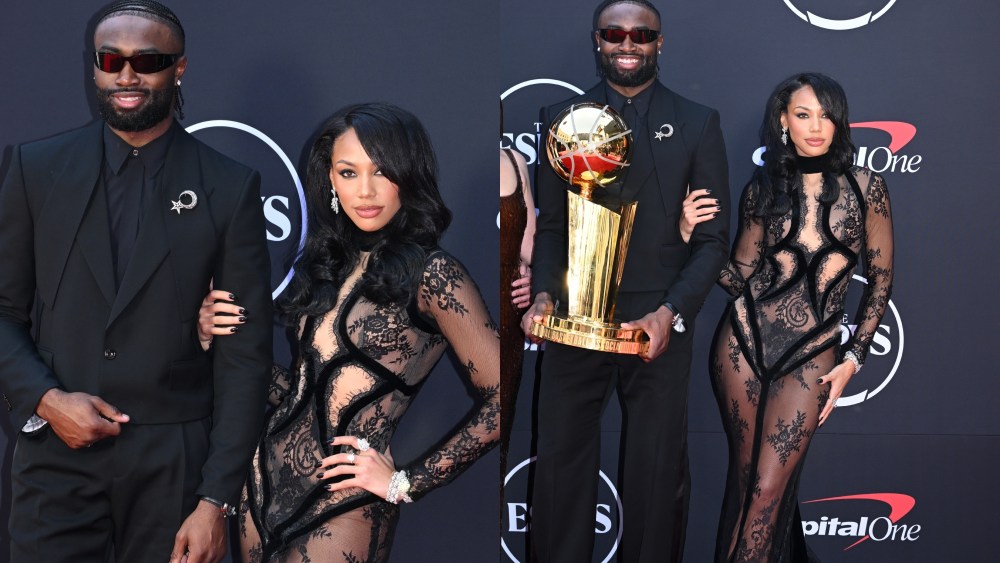 Jaylen Brown and Kysre Gondrezick wears sheer dress at The 2024 ESPY Awards held at the Dolby Theatre on July 11, 2024 in Los Angeles, California.
