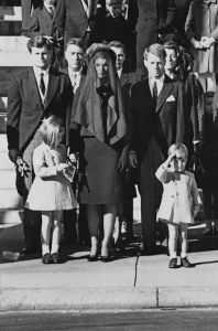 Members of the Kennedy family at the funeral of assassinated president John F. Kennedy at Washington DC. From left: Senator Edward Kennedy, Caroline Kennedy, (aged 6), Jackie Kennedy (1929 - 1994), Attorney General Robert Kennedy and John Kennedy.