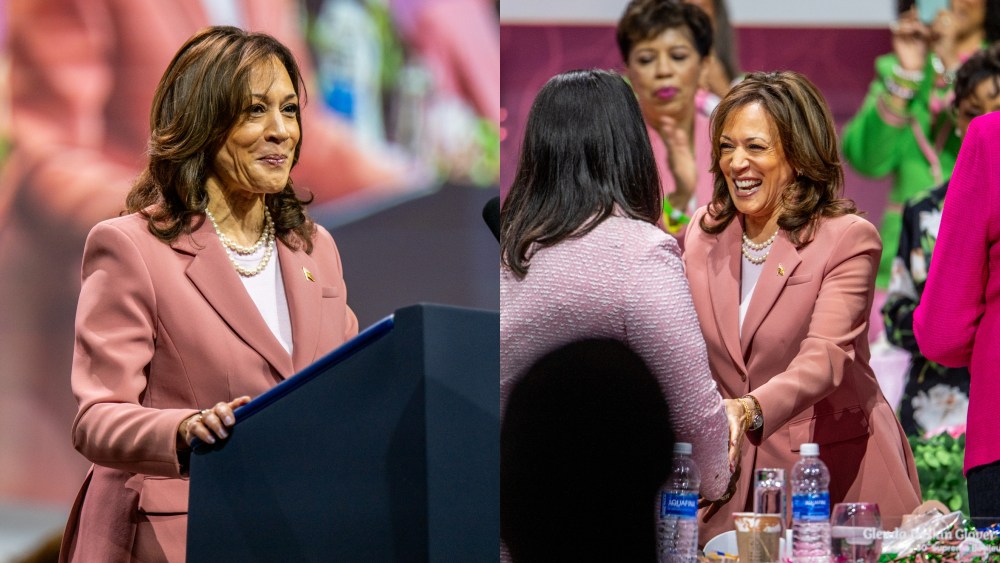DALLAS, TEXAS - JULY 10: U.S. Vice President Kamala Harris speaks to members of the Alpha Kappa Alpha Sorority at the Kay Bailey Hutchison Convention Center on July 10, 2024 in Dallas, Texas. The Vice President spoke to approximately 20,000 members from her sorority in a continued effort to rally support ahead of the upcoming November Presidential election. (Photo by Brandon Bell/Getty Images)