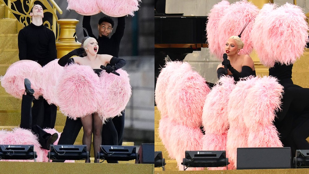 Lady Gaga rehearsing along the Seine ahead of the opening ceremony of the Paris 2024 Olympic Games in France.