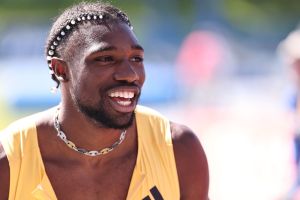 NEW YORK, NEW YORK - JUNE 09: Noah Lyles of the United States looks on after winning the men's 200m during the 2024 USATF NYC Grand Prix at Icahn Stadium on June 09, 2024 in New York City. (Photo by Dustin Satloff/Getty Images)