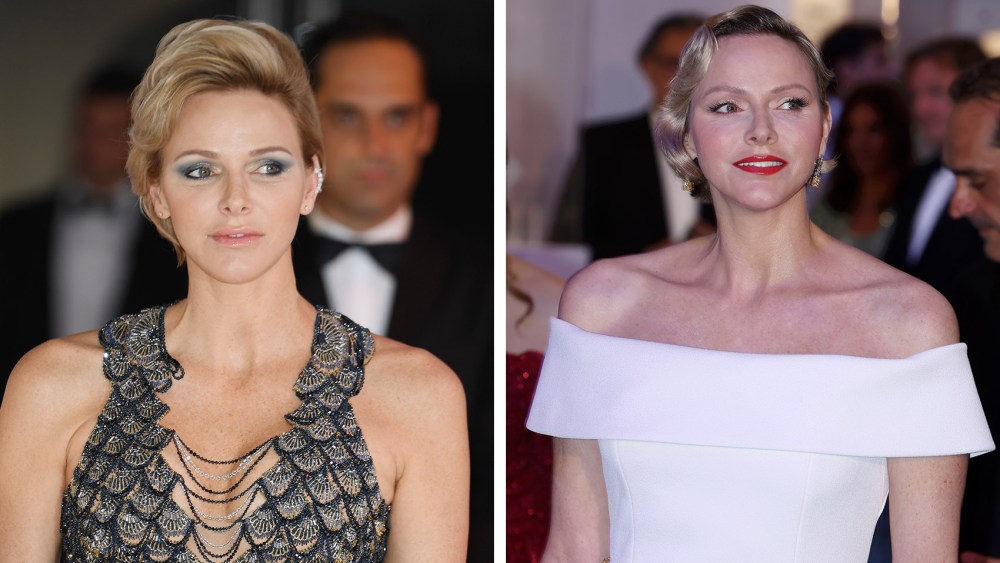 Princess Charlene of Monaco at the Red Cross Ball Gala in 2018, left, and 2024 in white louis vuitton dress