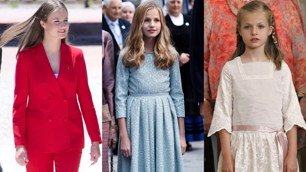 Princess Leonor of Spain outfits, fashion and style in 2024 (L), 2019 (C) and 2014 (R).