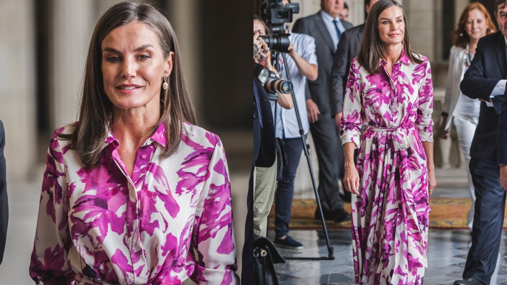 carolina herrera shirtdress, BARCELONA, SPAIN - JULY 23: Queen Letizia of Spain attends the annual meeting of Directors of the Cervantes Institute at Barcelona City Hall on July 23, 2024 in Barcelona, Spain. (Photo by Xavi Torrent/Getty Images)