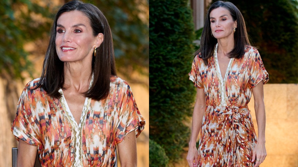 Queen Letizia wears Maksu midi dress for dinner in Palma de Mallorca, Spain on July 29.