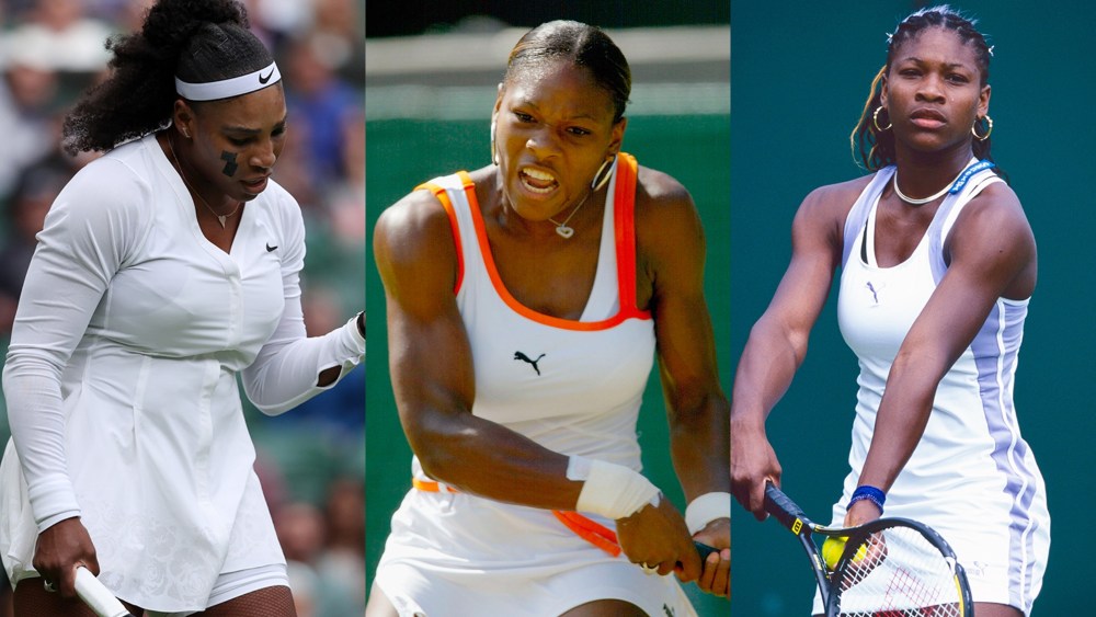 Serena Williams competes at Wimbledon in 2022, 2003 and 2000.
