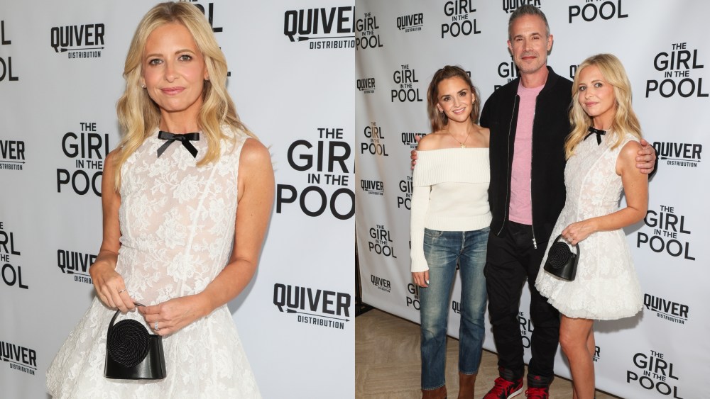 BEVERLY HILLS, CALIFORNIA - JULY 24: (L-R) Rachael Leigh Cook, Freddie Prinze Jr. and Sarah Michelle Gellar wears lace shushu/tong dressattend the Los Angeles premiere of "The Girl In The Pool" at ALO HQ Screening Room on July 24, 2024 in Beverly Hills, California. (Photo by Paul Archuleta/Getty Images)