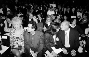 0101 Dolly Parton, Sandy Gallin, Diane von Furstenberg and Barry Diller attend the spring 1994 Calvin Klein show at Bryant Park in New York on April 13, 1994.