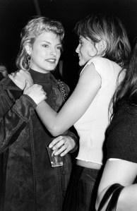 Linda Evangelista and Helena Christensen attend the Seventh on Sixth wrap party in Bryant Park in New York on April 13, 1994.