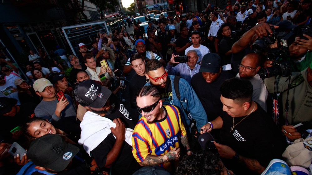 J Balvin performs outside of Le Pere on the Lower East Side on August 21st 2024.