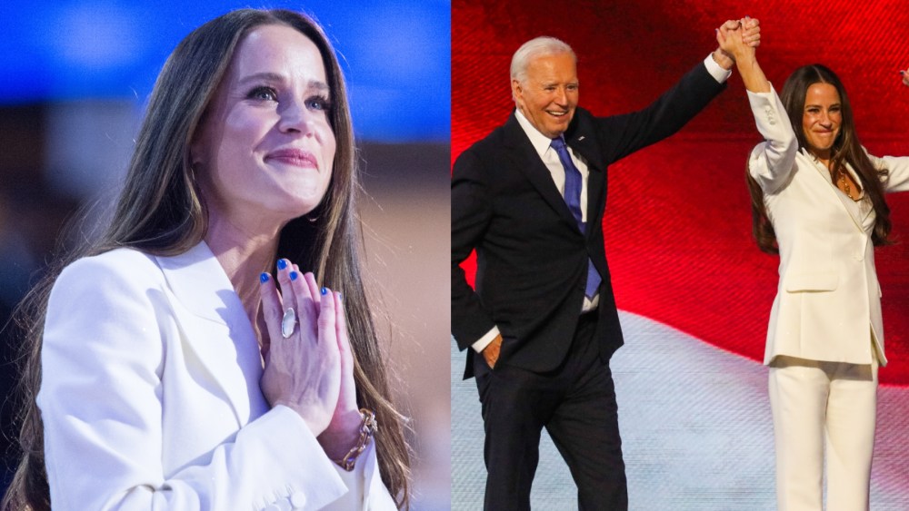 Ashley Biden speaks on the first day of the Democratic National Convention in Chicago on Aug. 19, white suit, Joe Biden, Kamala Harris