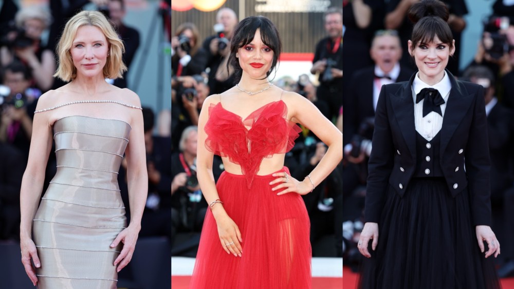 Cate Blanchett, Jenna Ortega and Winona Ryder attend the red carpet premiere of "Beetlejuice Beetlejuice" during the 2024 Venice Film Festival on Aug. 28.